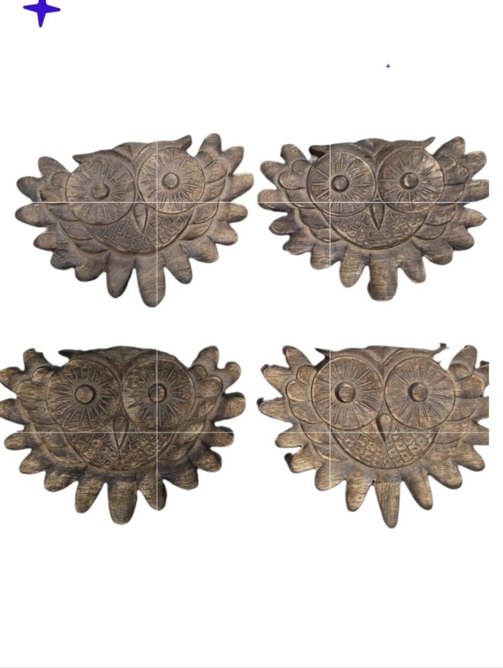 Owls Hand Carved Wooden Owl Wall Decor Brown Solid Set Of 4 Dark Academia 10x7x1